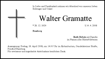 Anzeige von Walter Gramatte von MGO