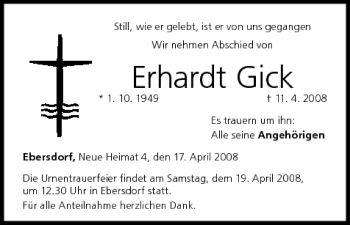 Anzeige von Erhard Gick von MGO