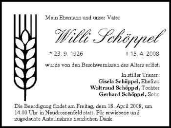 Anzeige von Willi Schöppel von MGO
