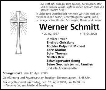 Anzeige von Werner Schmitt von MGO