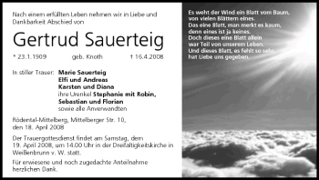 Anzeige von Gertrud Sauerteig von MGO