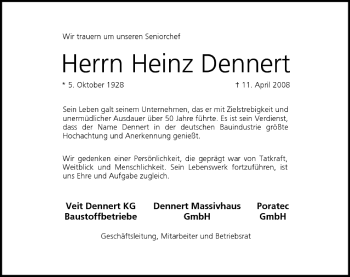 Anzeige von Heinz Dennert von MGO