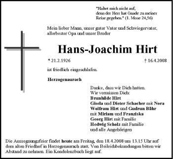 Anzeige von Hans-Joachim Hirt von MGO