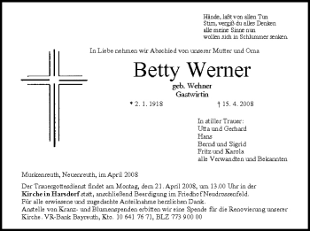 Anzeige von Betty Werner von MGO