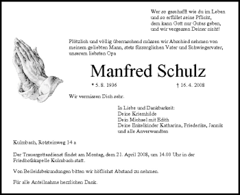 Anzeige von Manfred Schulz von MGO