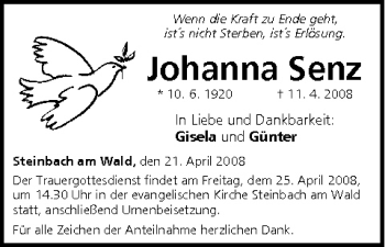 Anzeige von Johanna Senz von MGO