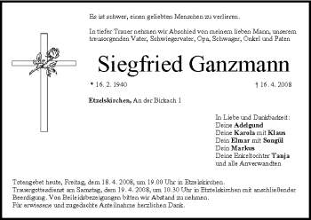 Anzeige von Siegfried Ganzmann von MGO