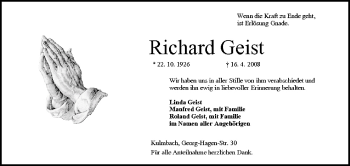 Anzeige von Richard Geist von MGO