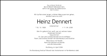 Anzeige von Heinz Dennert von MGO
