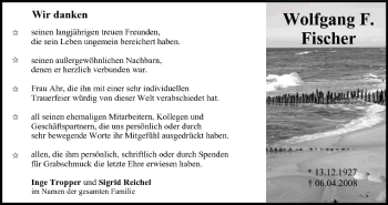 Anzeige von Wolfgang Fischer von MGO