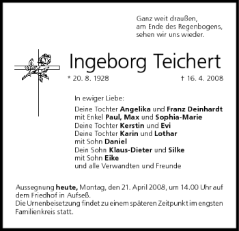 Anzeige von Ingeborg Teichert von MGO