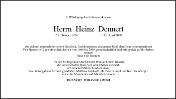 Anzeige von Heinz Dennert von MGO