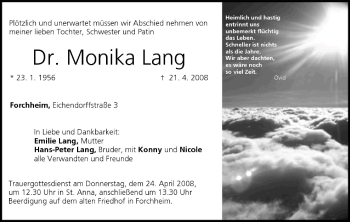 Anzeige von Monika Lang von MGO