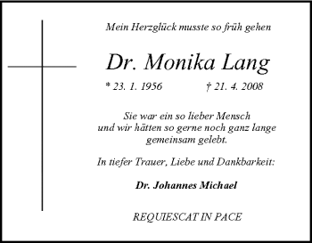 Anzeige von Monika Lang von MGO