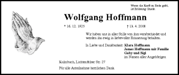 Anzeige von Wolfgang Hoffmann von MGO