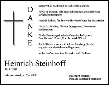 Anzeige von Heinrich Steinhoff von MGO