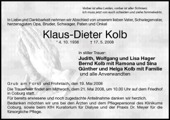 Anzeige von Klaus-Dieter Kolb von MGO