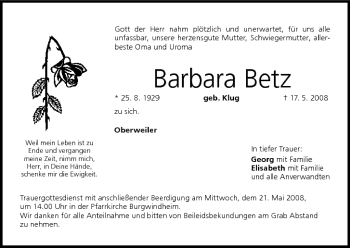 Anzeige von Barbara Betz von MGO