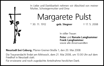 Anzeige von Margarete Pulst von MGO