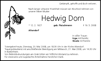 Anzeige von Hedwig Dorn von MGO