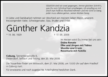 Anzeige von Günther Kandzia von MGO