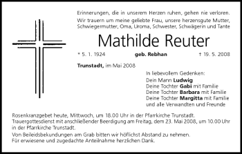 Anzeige von Mathilde Reuter von MGO