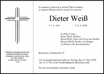 Anzeige von Dieter Weiß von MGO