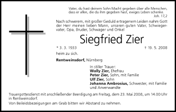 Anzeige von Siegfried Zier von MGO