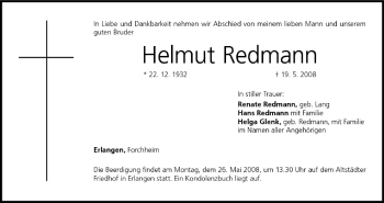 Anzeige von Helmut Redmann von MGO