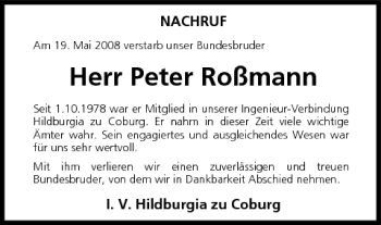 Anzeige von Peter Roßmann von MGO