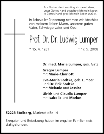 Anzeige von Ludwig Lumper von MGO