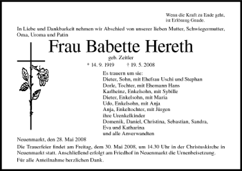 Anzeige von Babette Hereth von MGO