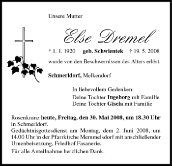 Anzeige von Else Dremel von MGO