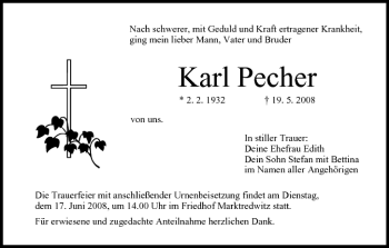 Anzeige von Karl Pecher von MGO