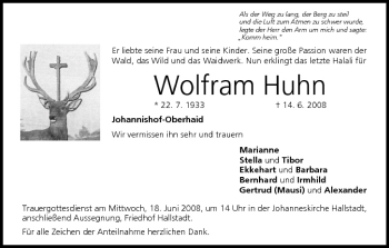 Anzeige von Wolfram Huhn von MGO