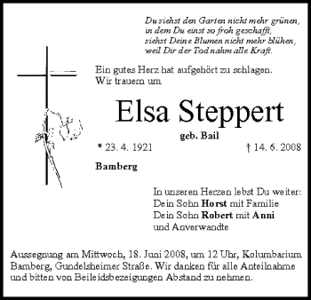 Anzeige von Elsa Steppert von MGO