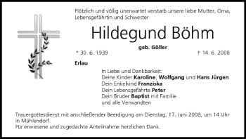 Anzeige von Hildegund Böhm von MGO