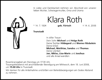 Anzeige von Klara Roth von MGO
