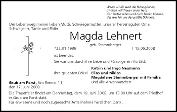 Anzeige von Magda Lehnert von MGO