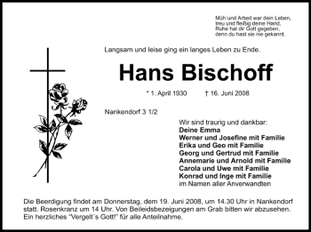 Anzeige von Hans Bischoff von MGO
