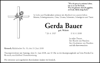 Anzeige von Gerda Bauer von MGO
