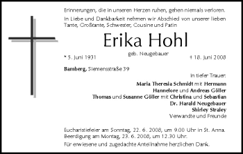Anzeige von Erika Hohl von MGO