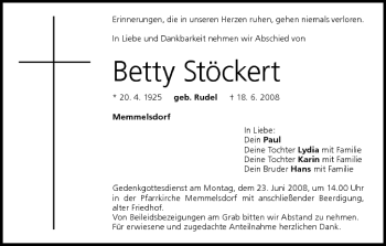 Anzeige von Betty Stöckert von MGO