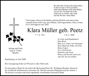 Anzeige von Klara Müller von MGO