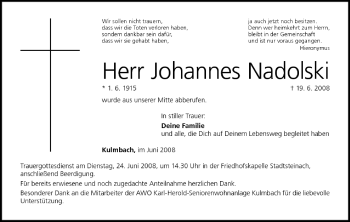 Anzeige von Johannes Nadolski von MGO