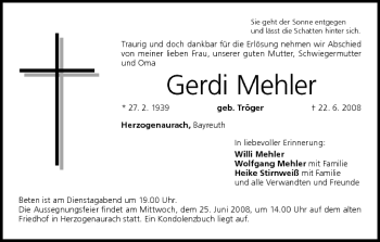 Anzeige von Gerdi Mehler von MGO