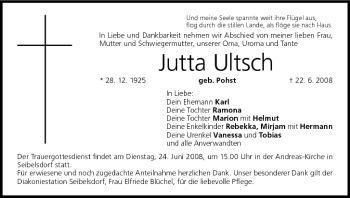 Anzeige von Jutta Ultsch von MGO