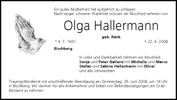 Anzeige von Olga Hallermann von MGO