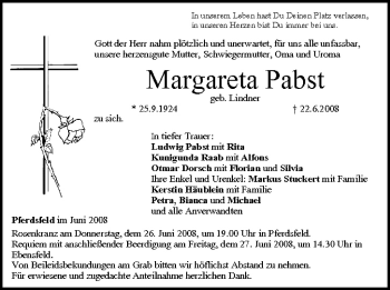 Anzeige von Margareta Pabst von MGO