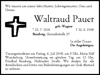 Anzeige von Waltraud Pauer von MGO